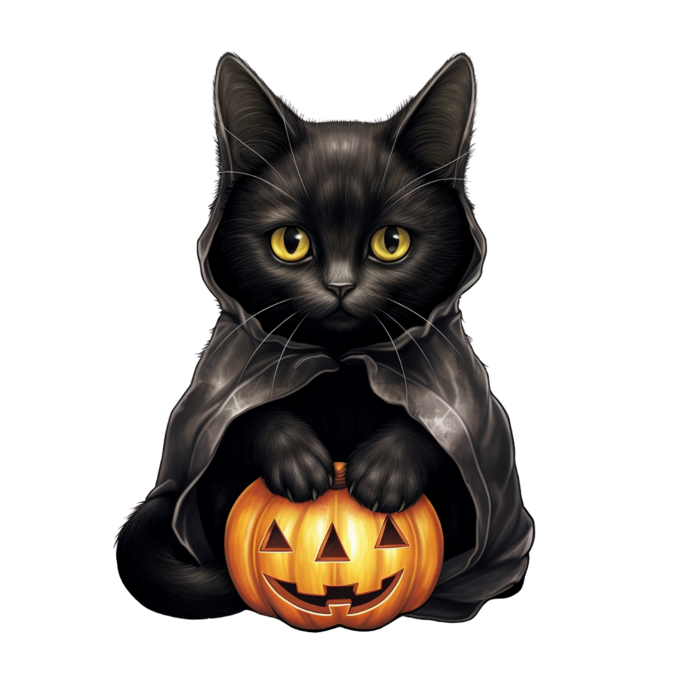 AI Generative Black cat with yellow eyes Halloween theme png