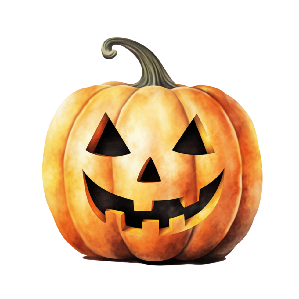 AI Generative Watercolor jack o lantern Halloween pumpkin on transparent background png