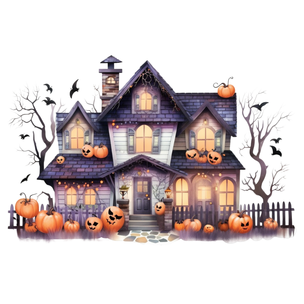 ai generativ Aquarell verfolgt Haus Halloween auf transparent Hintergrund png