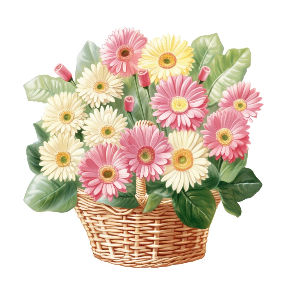 pink gerbera daisy flower in vase basket png
