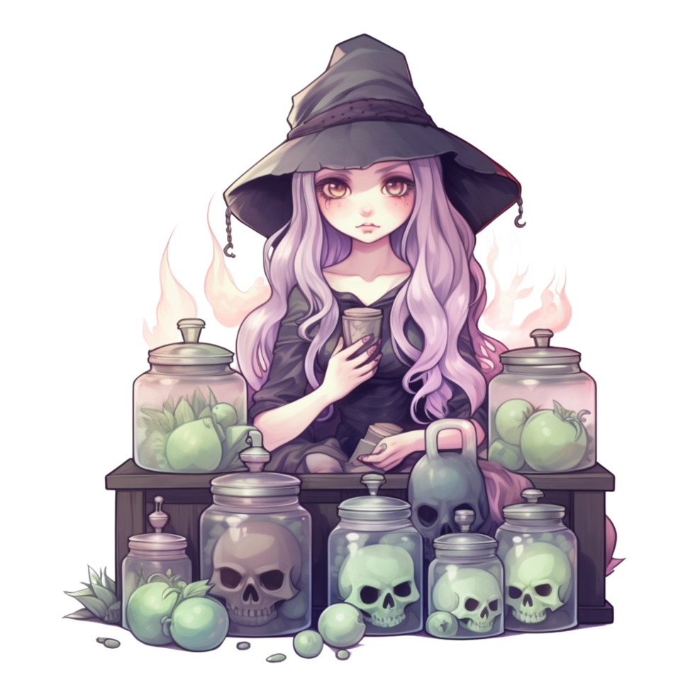 AI Generative Watercolor witch magic potion on transparent background png