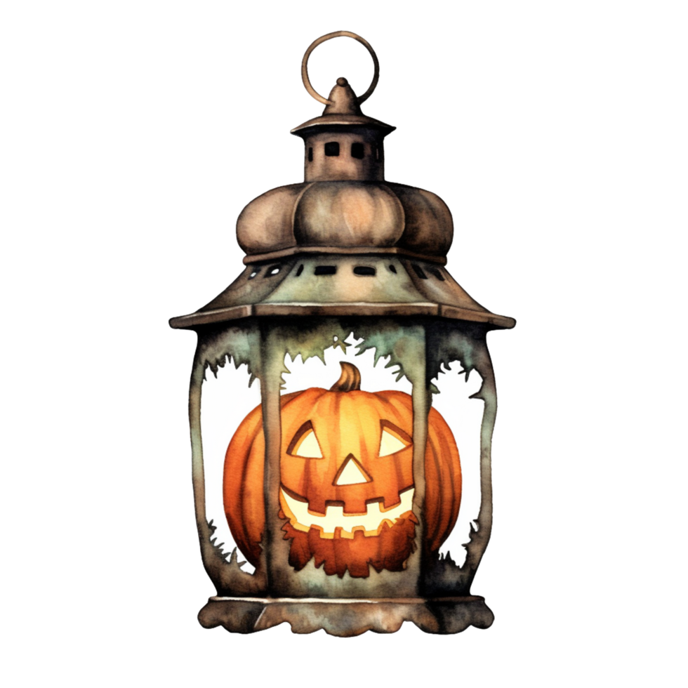 AI Generative Watercolor jack o lantern Halloween pumpkin on transparent background png