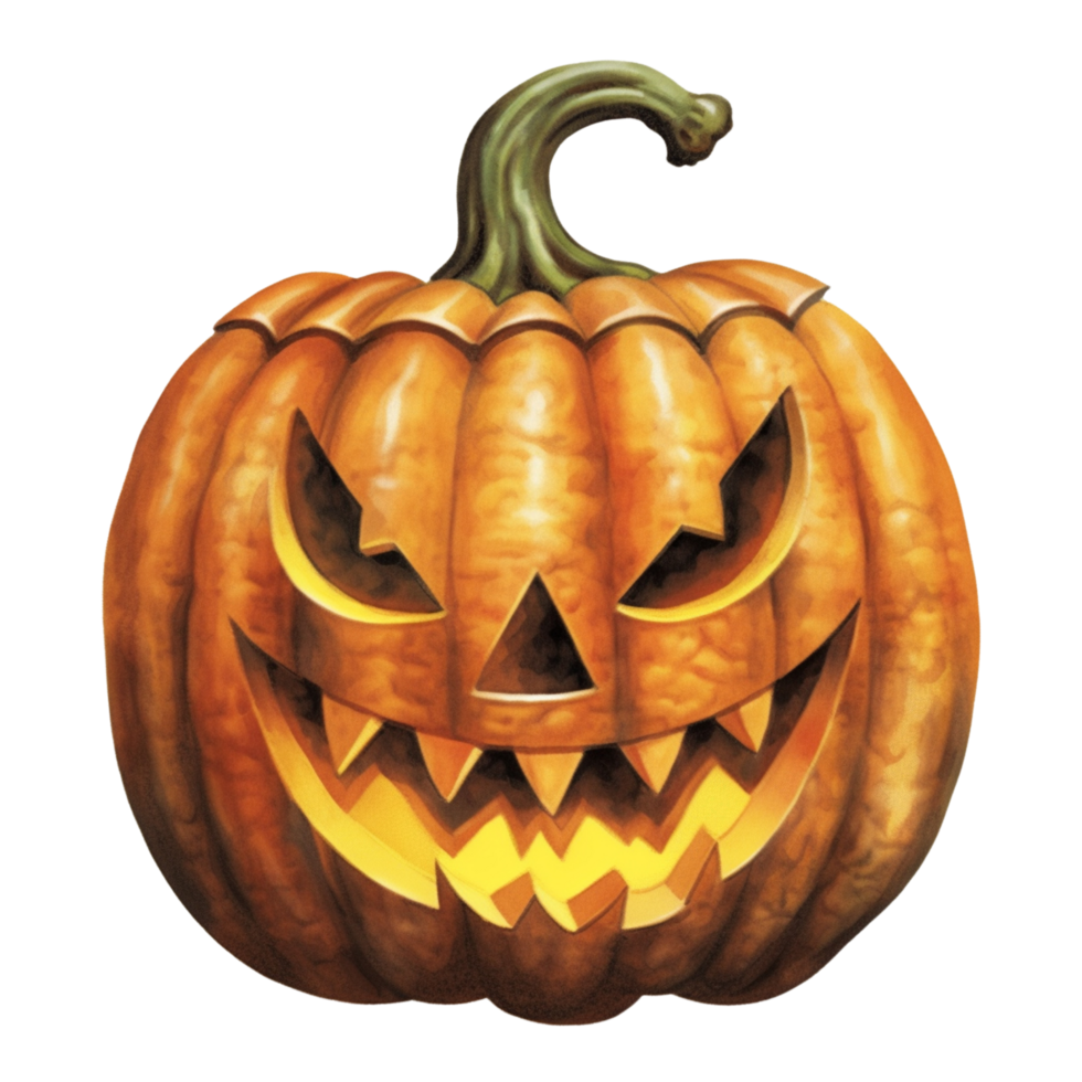 Watercolor jack o lantern Halloween pumpkin on transparent background  AI Generative png