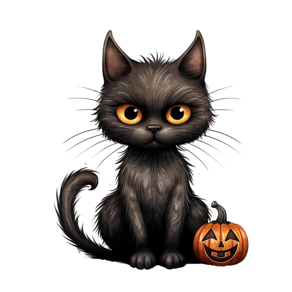 Black cat with yellow eyes Halloween theme png
