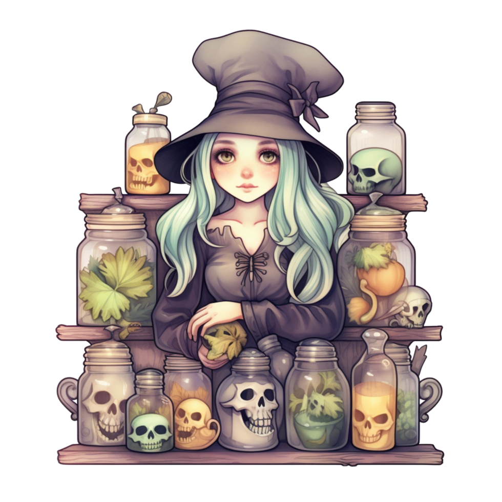 AI Generative Watercolor witch magic potion on transparent background png