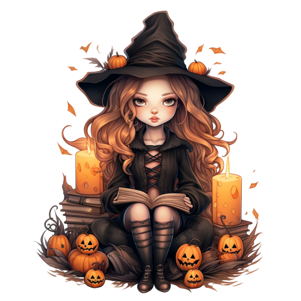 AI Generative witch with a book Halloween png