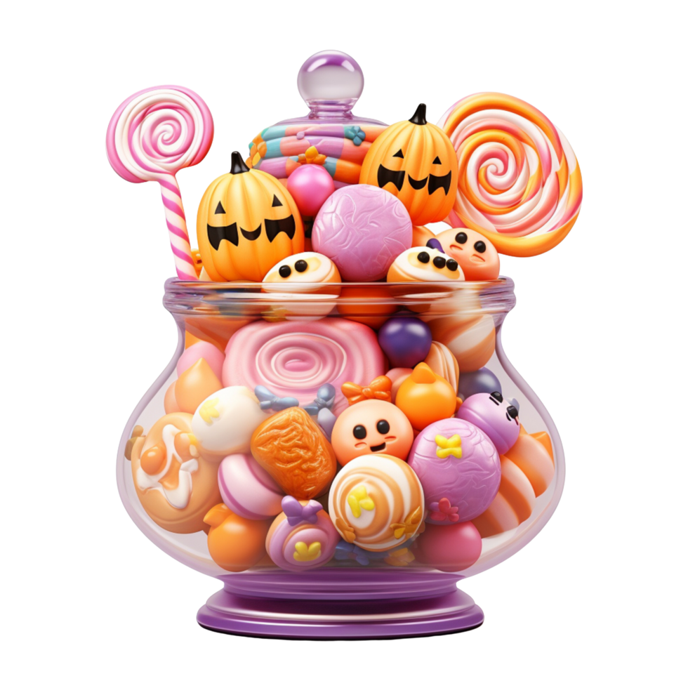 candy in glass jar 3D lollipop, illustration Halloween theme png