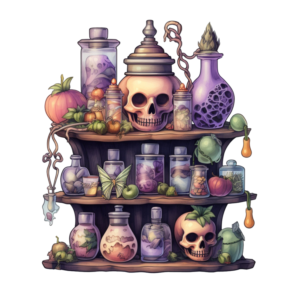 AI Generative Watercolor witch magic potion on transparent background png