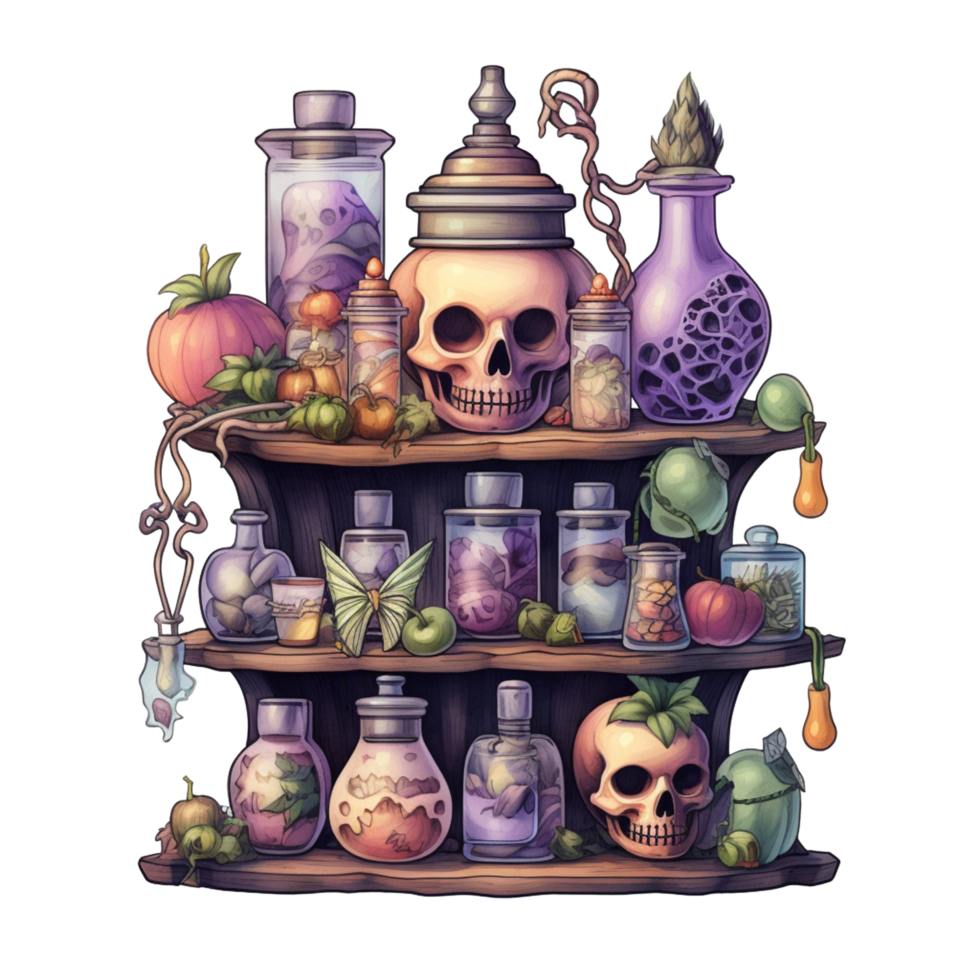 ai génératif aquarelle sorcière la magie potion sur transparent Contexte png