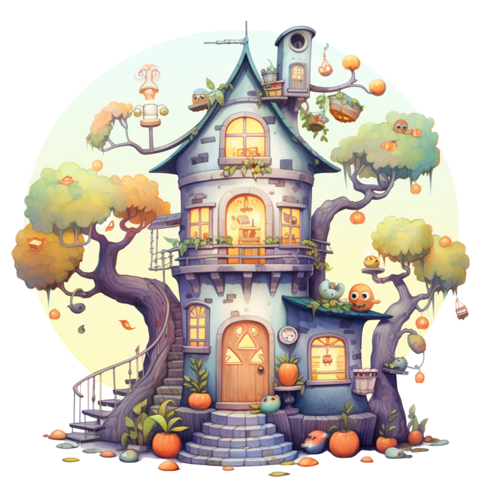 ai generativ Aquarell verfolgt Haus Halloween auf transparent Hintergrund png