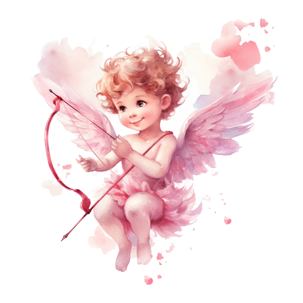 AI Generative Watercolor pastel Cupid love pink tone png