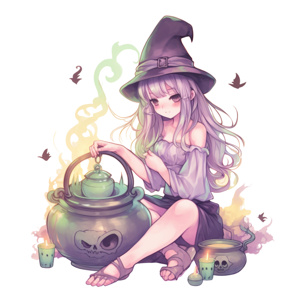 AI Generative Watercolor witch magic potion on transparent background png