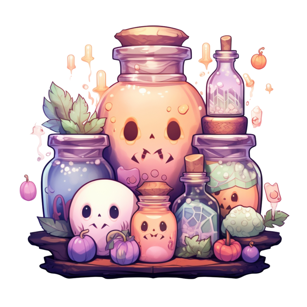 AI Generative Watercolor witch magic potion on transparent background png