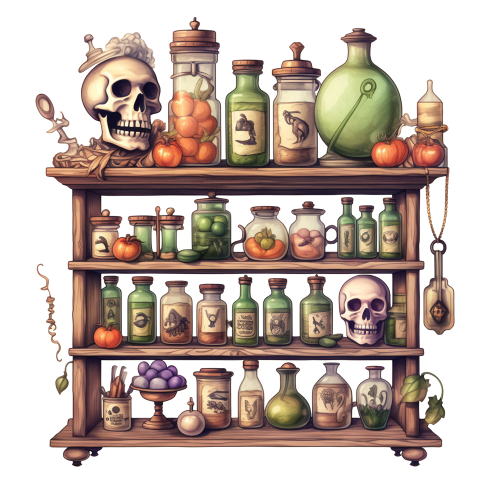 AI Generative Watercolor witch magic potion on transparent background png