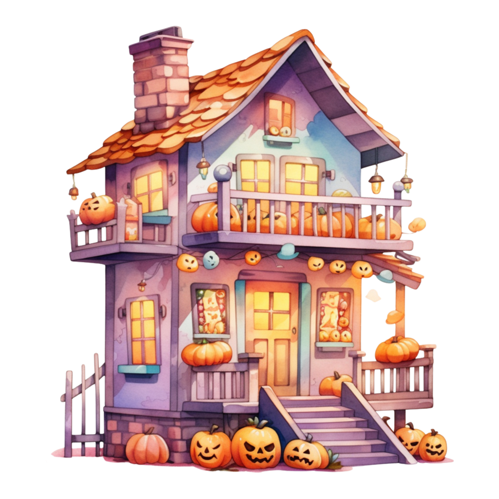 ai generatief waterverf achtervolgd huis halloween Aan transparant achtergrond png