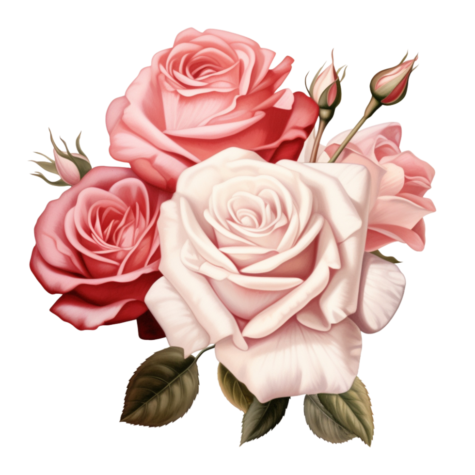 AI Generative Watercolor bouquet of roses isolated on transparent background png