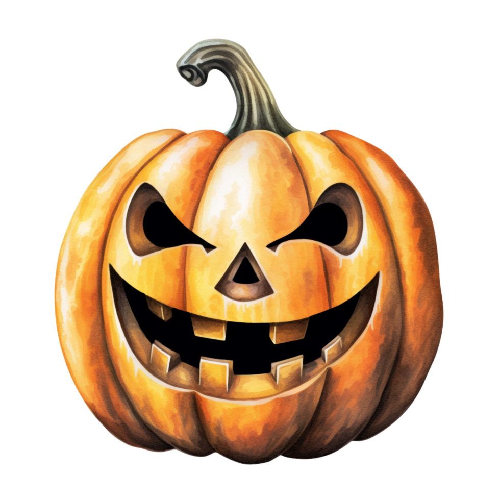 AI Generative Watercolor jack o lantern Halloween pumpkin on transparent background png
