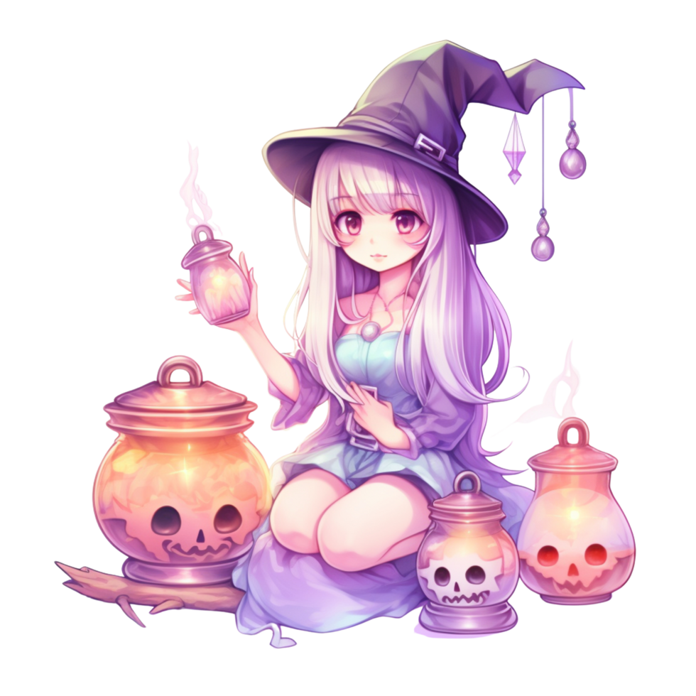 AI Generative Watercolor witch magic potion on transparent background png