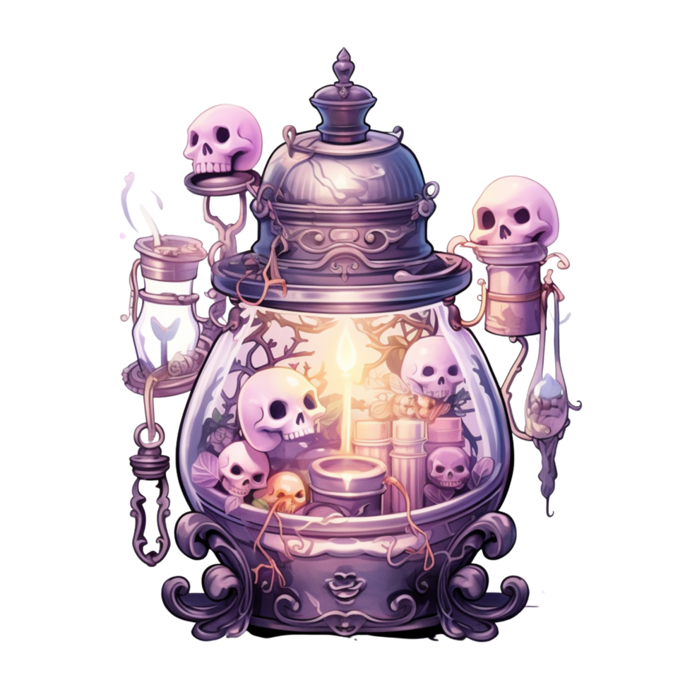 AI Generative Watercolor witch magic potion on transparent background png
