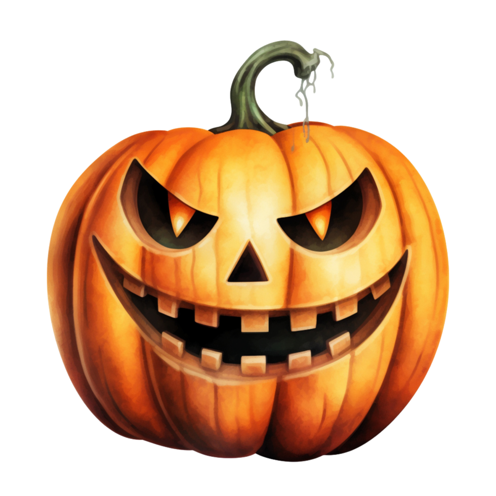 AI Generative Watercolor jack o lantern Halloween pumpkin on transparent background png