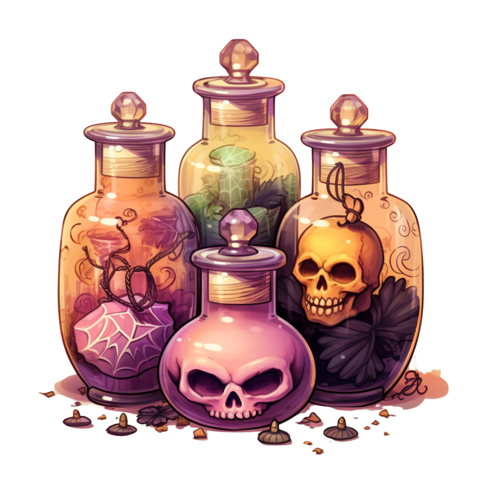 AI Generative Watercolor witch magic potion on transparent background png