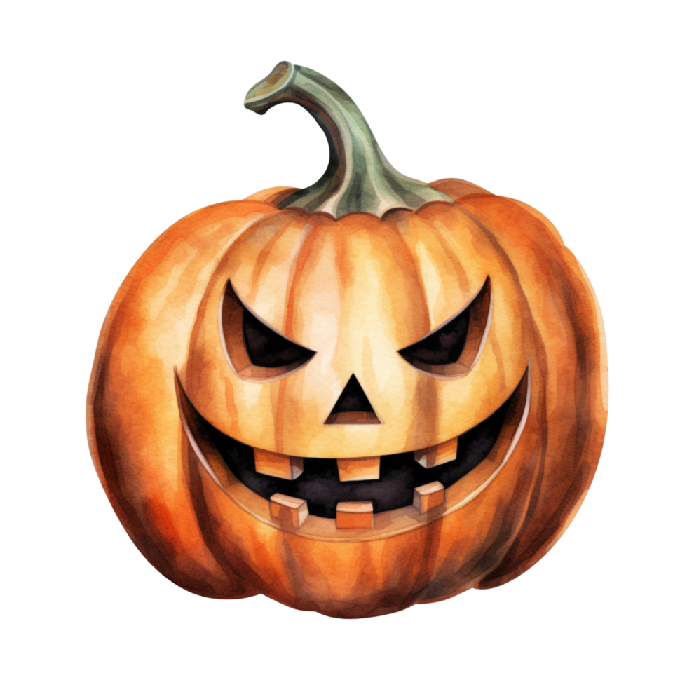 AI Generative Watercolor jack o lantern Halloween pumpkin on transparent background png