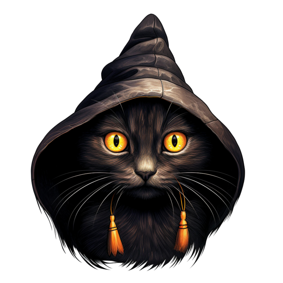 Black cat with yellow eyes Halloween theme png