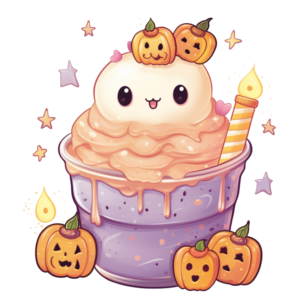 AI Generative cute watercolor halloween pumpkin with cupcake, illustration vector png