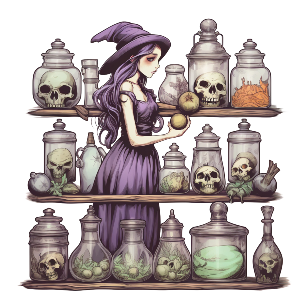 AI Generative Watercolor witch magic potion on transparent background png