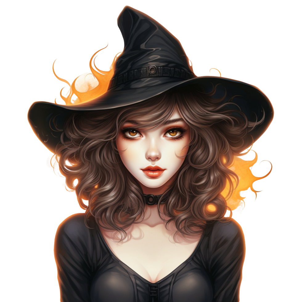 AI Generative witch girl black dress Halloween watercolor png