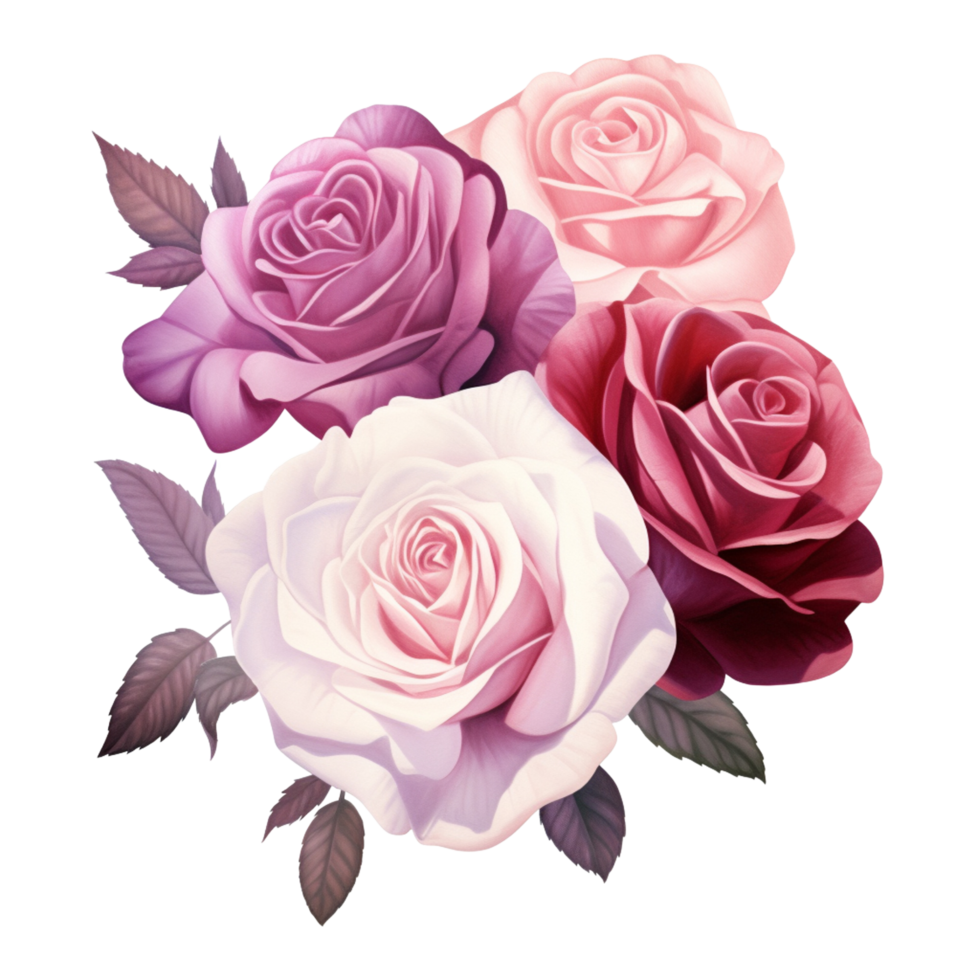 AI Generative Watercolor bouquet of roses isolated on transparent background png