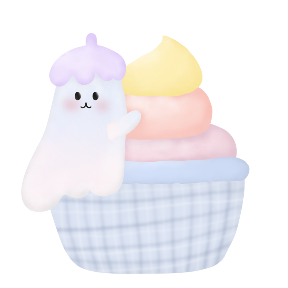 cute ghost with cupcake pastel png