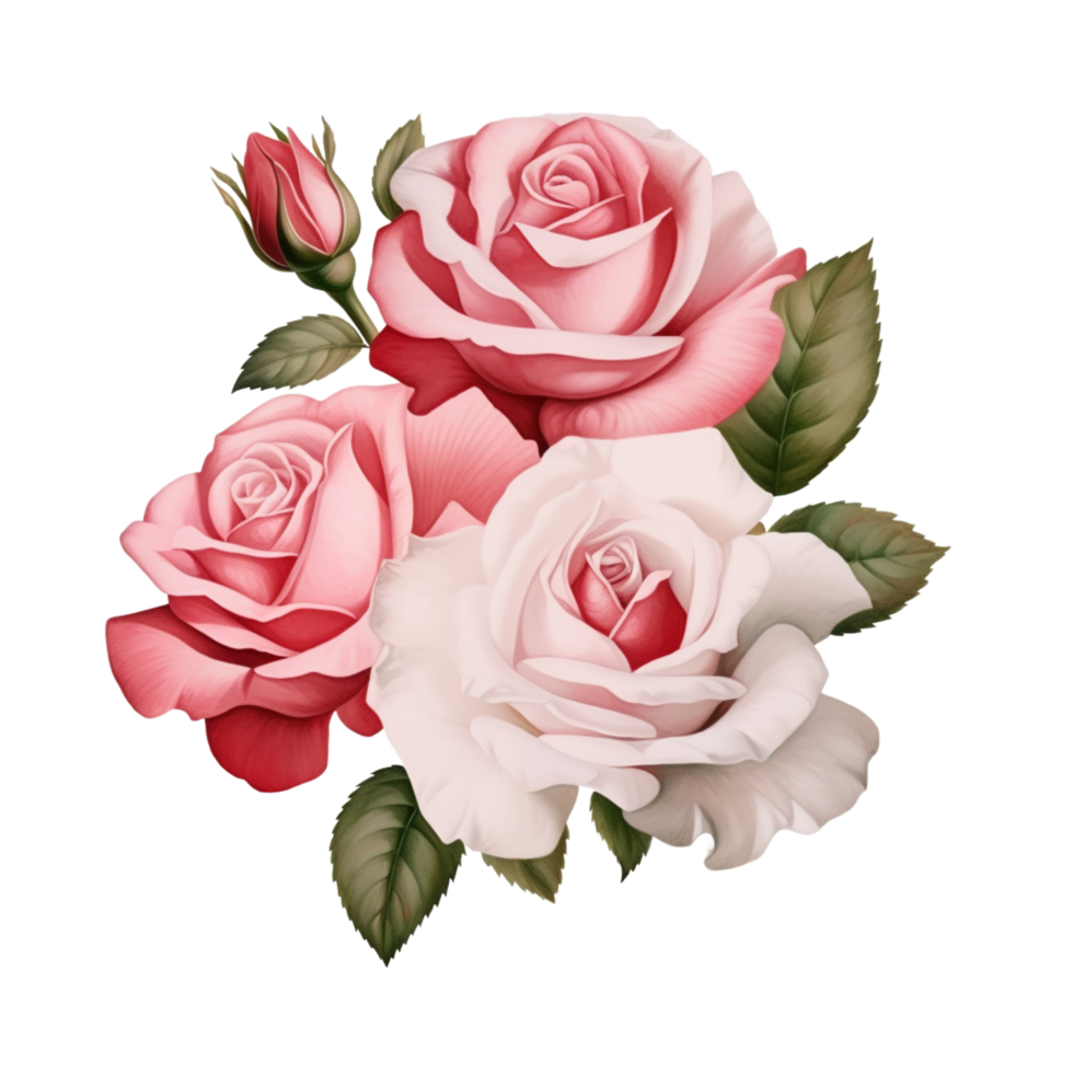 AI Generative Watercolor bouquet of roses isolated on transparent background png