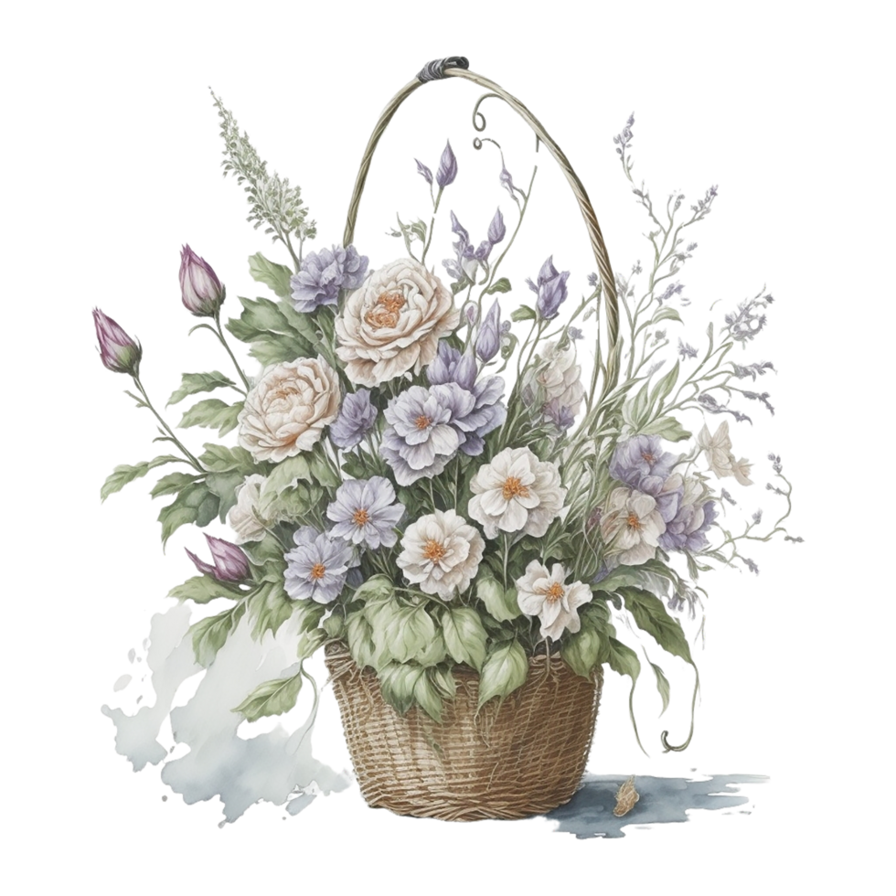 Watercolor Floral Basket, Watercolor Basket, Flower Basket, Watercolor