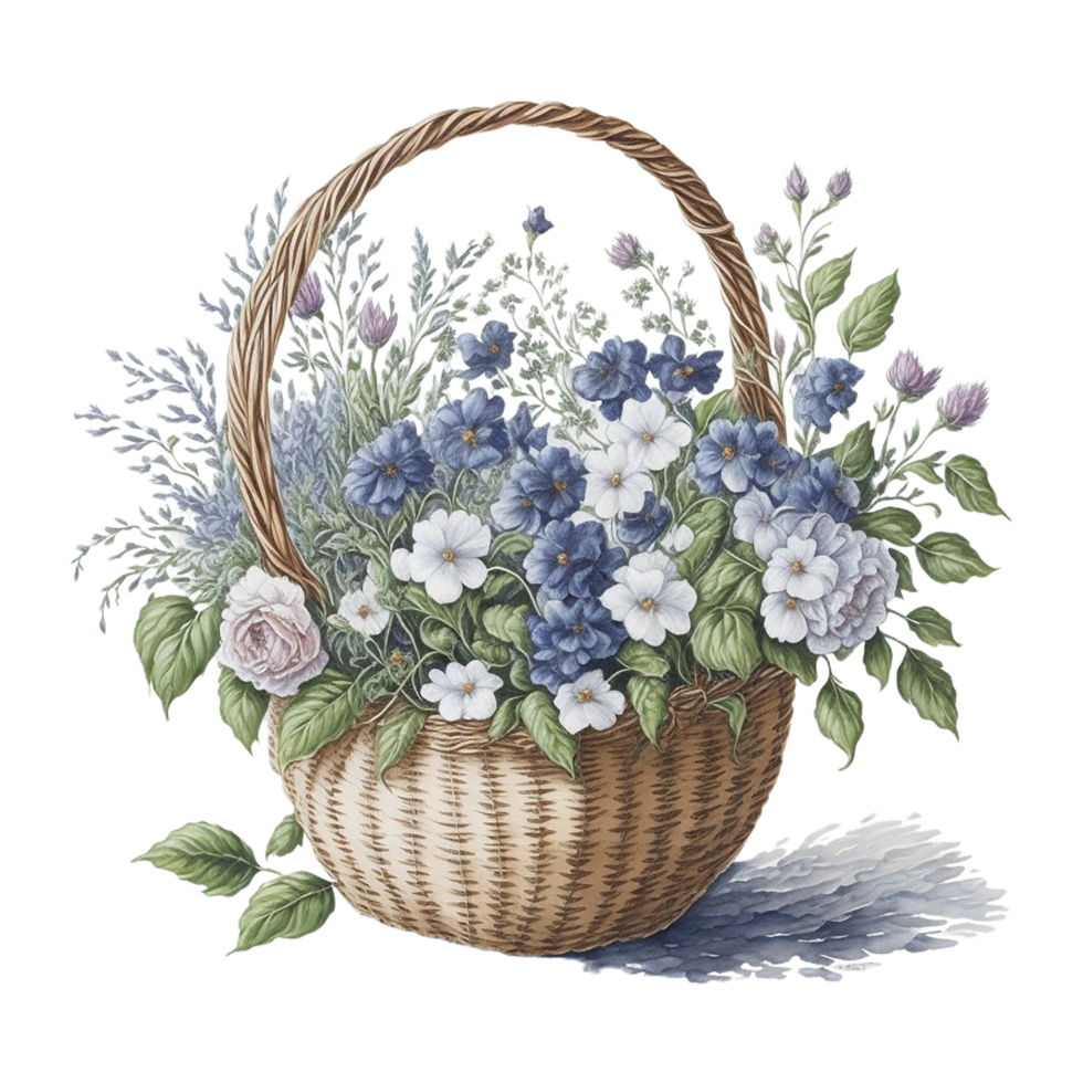 Watercolor Floral Basket, Watercolor Basket, Flower Basket, Watercolor Floral Flower Design, Watercolor Flower Arrangements Floral, Watercolor Flower Design, Wedding Decoration, AI Generated png