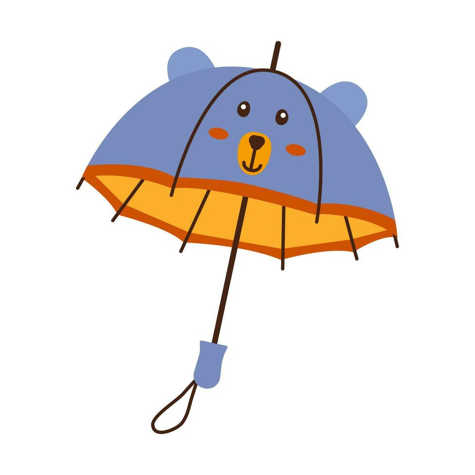 aislado abrió azul infantil paraguas en forma oso con orejas en plano estilo en blanco antecedentes vector