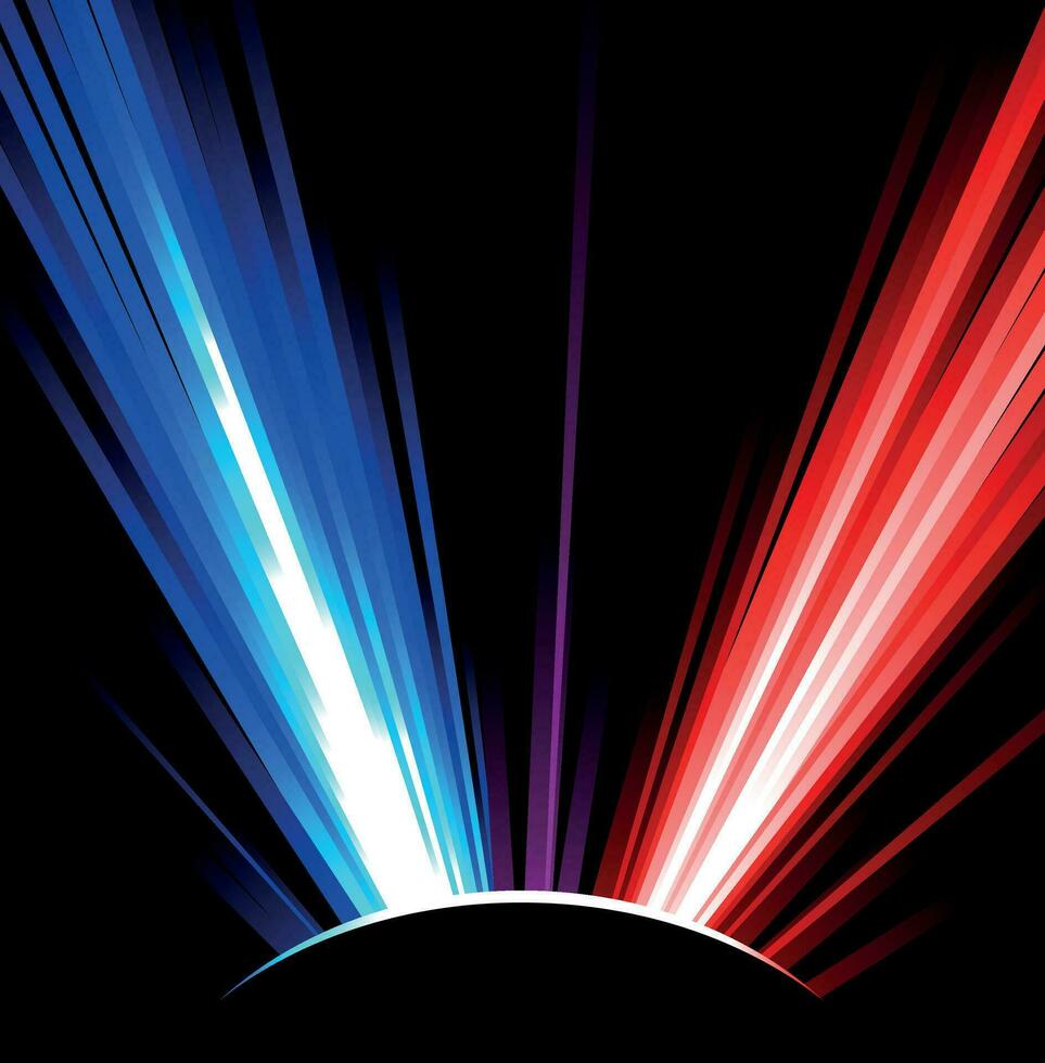 Red and blue rays on black background vector