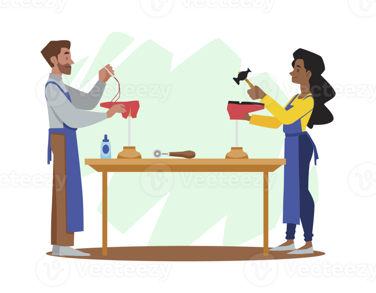 Concept of handicraft footwear manufacturing process, cartoon illustration isolated . png