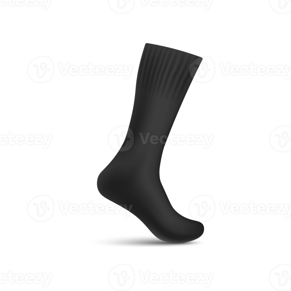 Black realistic long sock with shadow mockup, illustration png