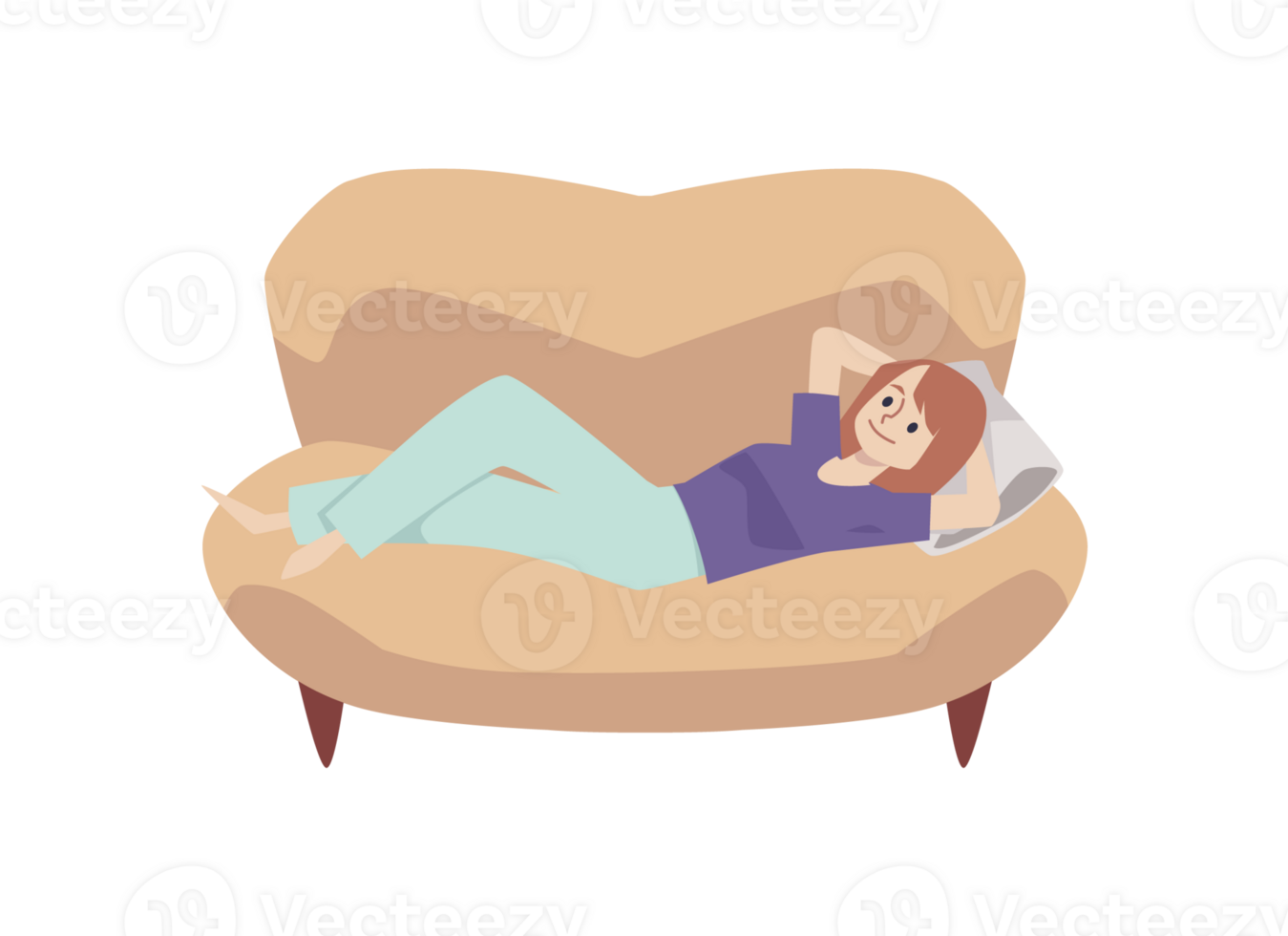 Smiling woman lying on couch png
