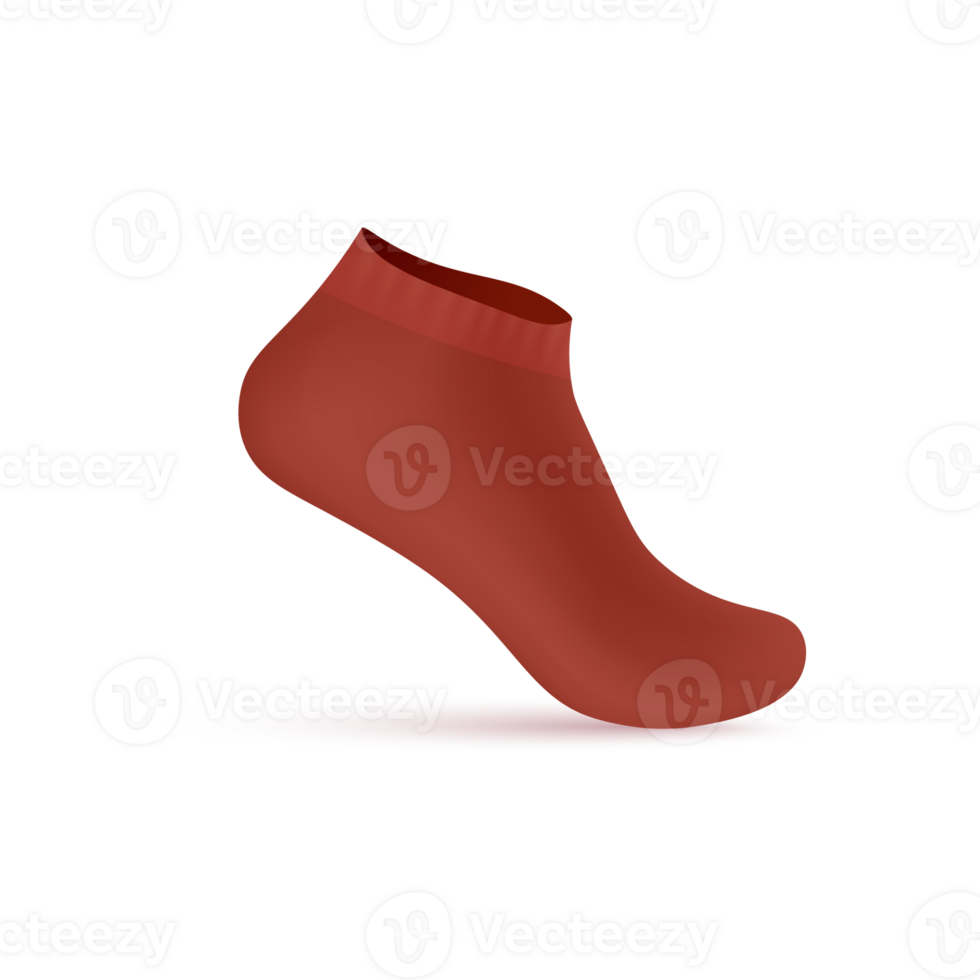 Red low cut sock realistic 3d mockup. Hidden non slip sport sock with elastic band on the foot, illustration. png