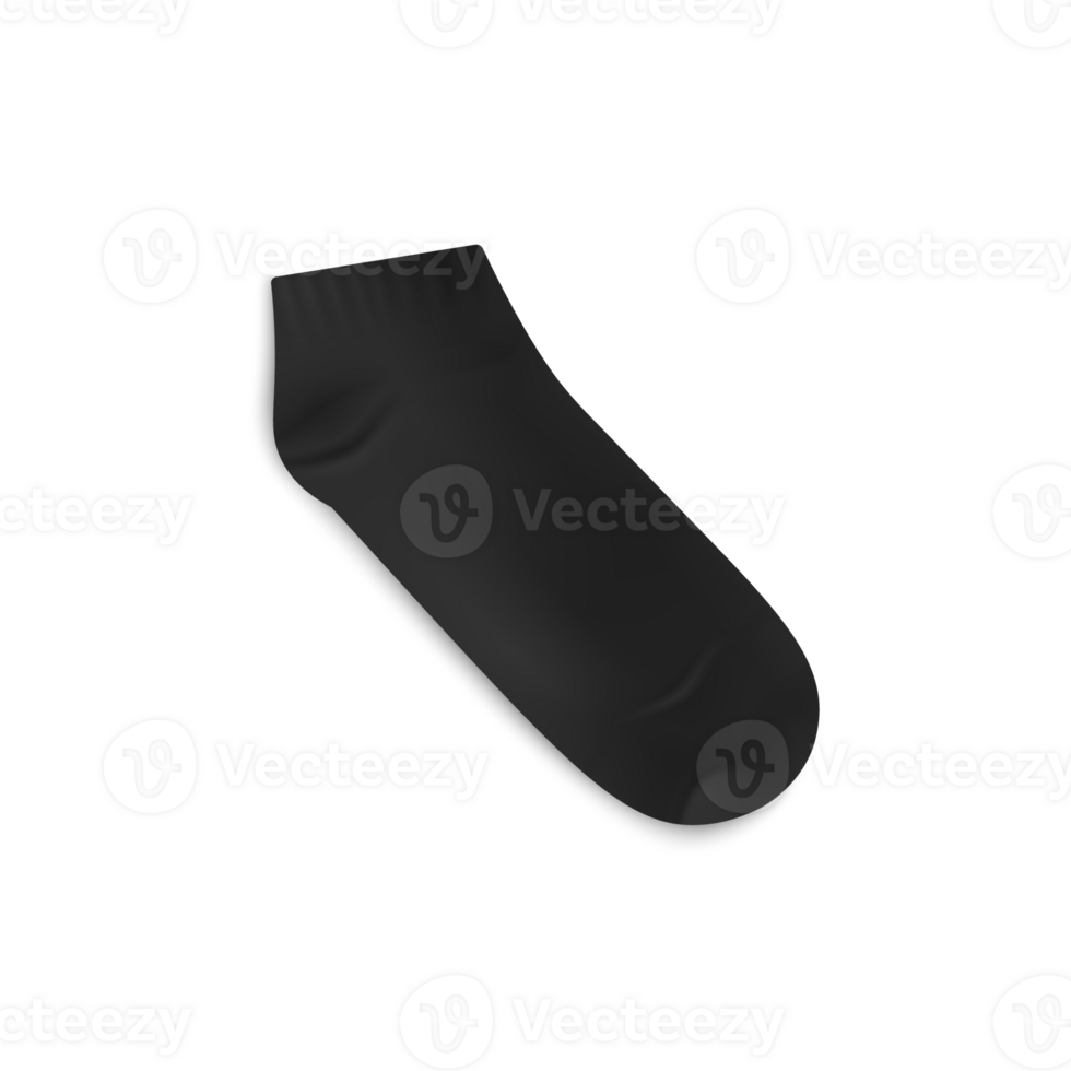 Black short realistic sock mockup, illustration png