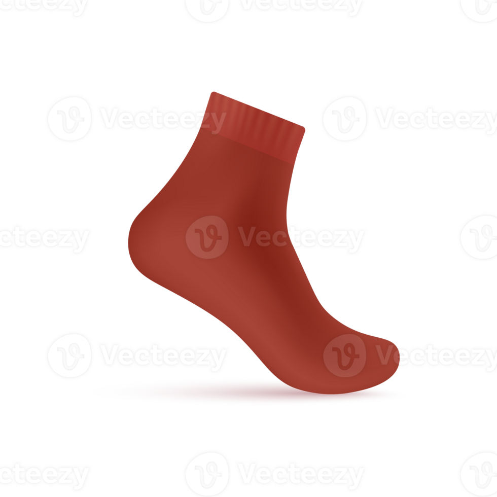 Red blank sock on invisible foot mockup, realistic illustration isolated. png