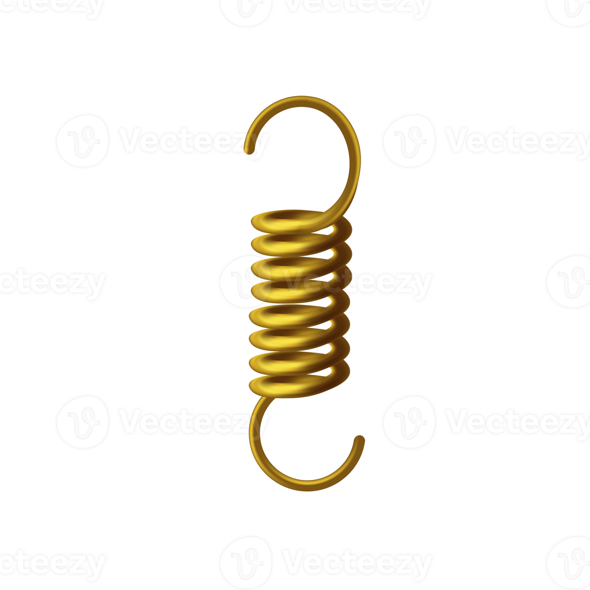 Helical extension golden spring, 3D model of machine detail. Tension metal spring with hooks at