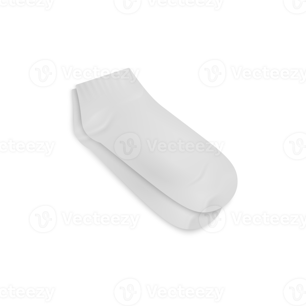 Low white socks mockup. Pair of white quarter socks realistic 3d template, isolated on white background. Men sport sock. png