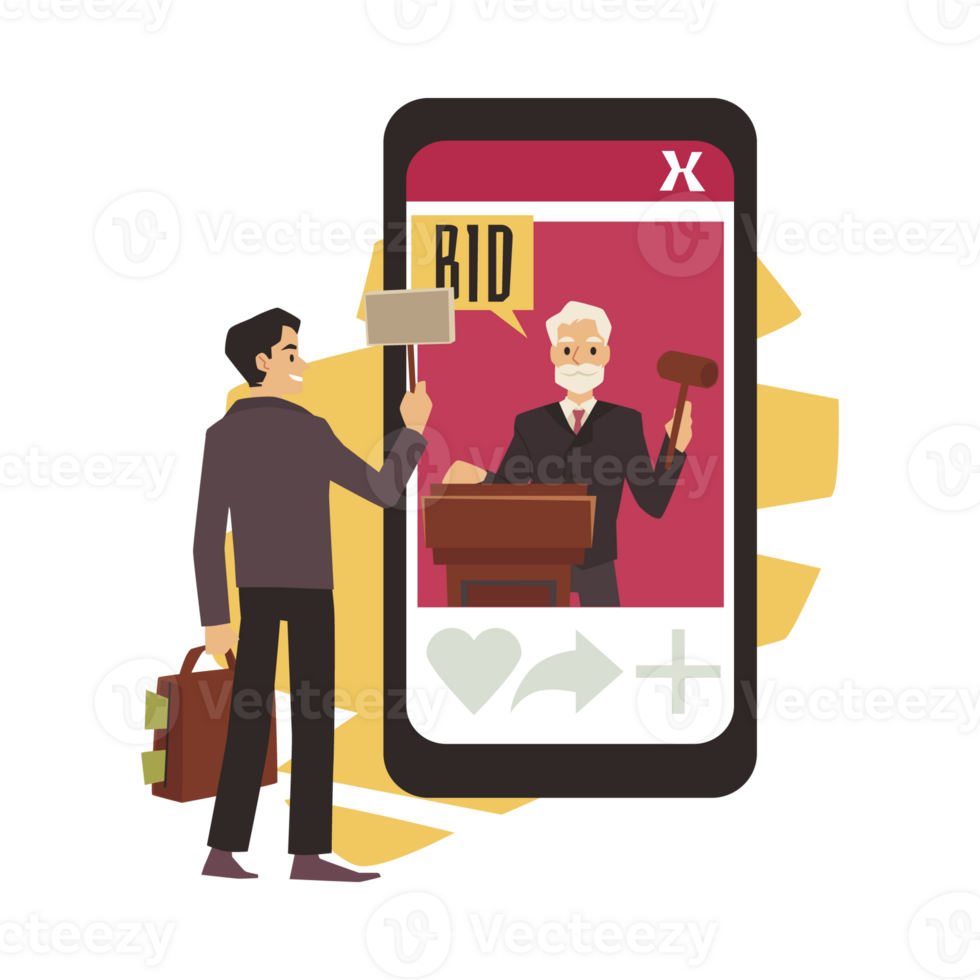 Online auction banner with man placing bids, flat vector illustration isolated. png