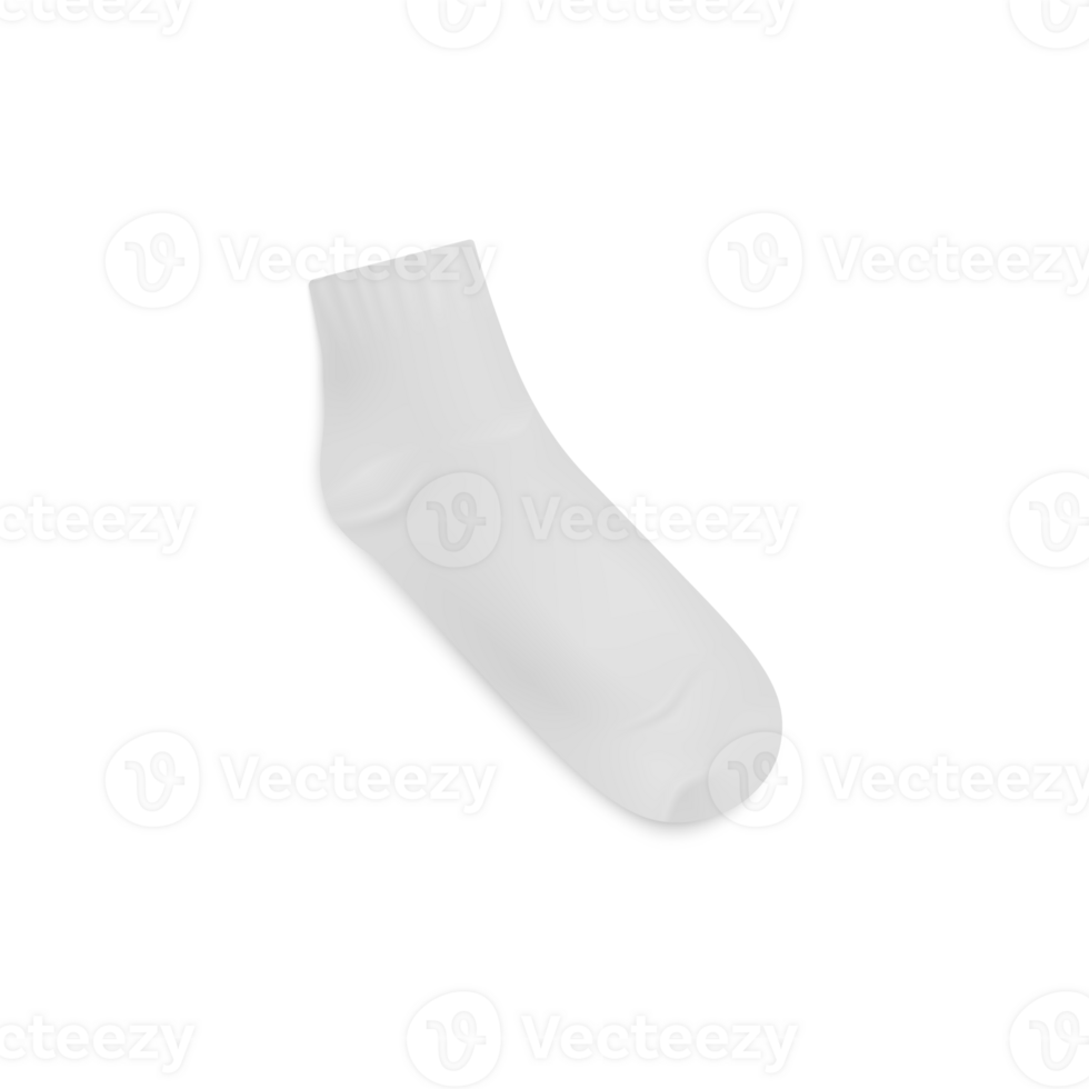White short sock template, 3d realistic illustration isolated on white. png