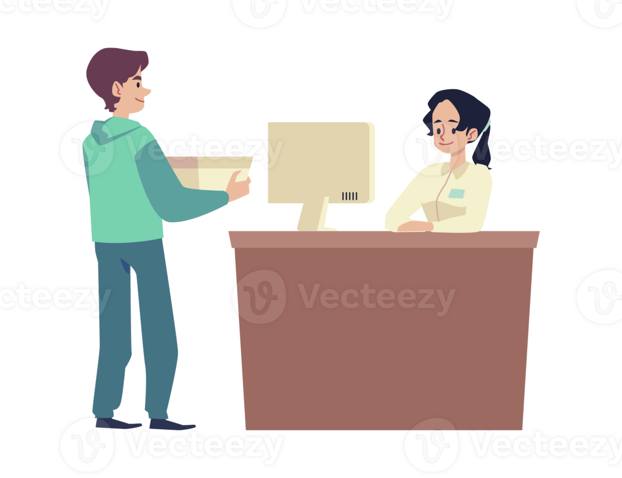 Client paying for goods to cashier flat cartoon illustration isolated. png