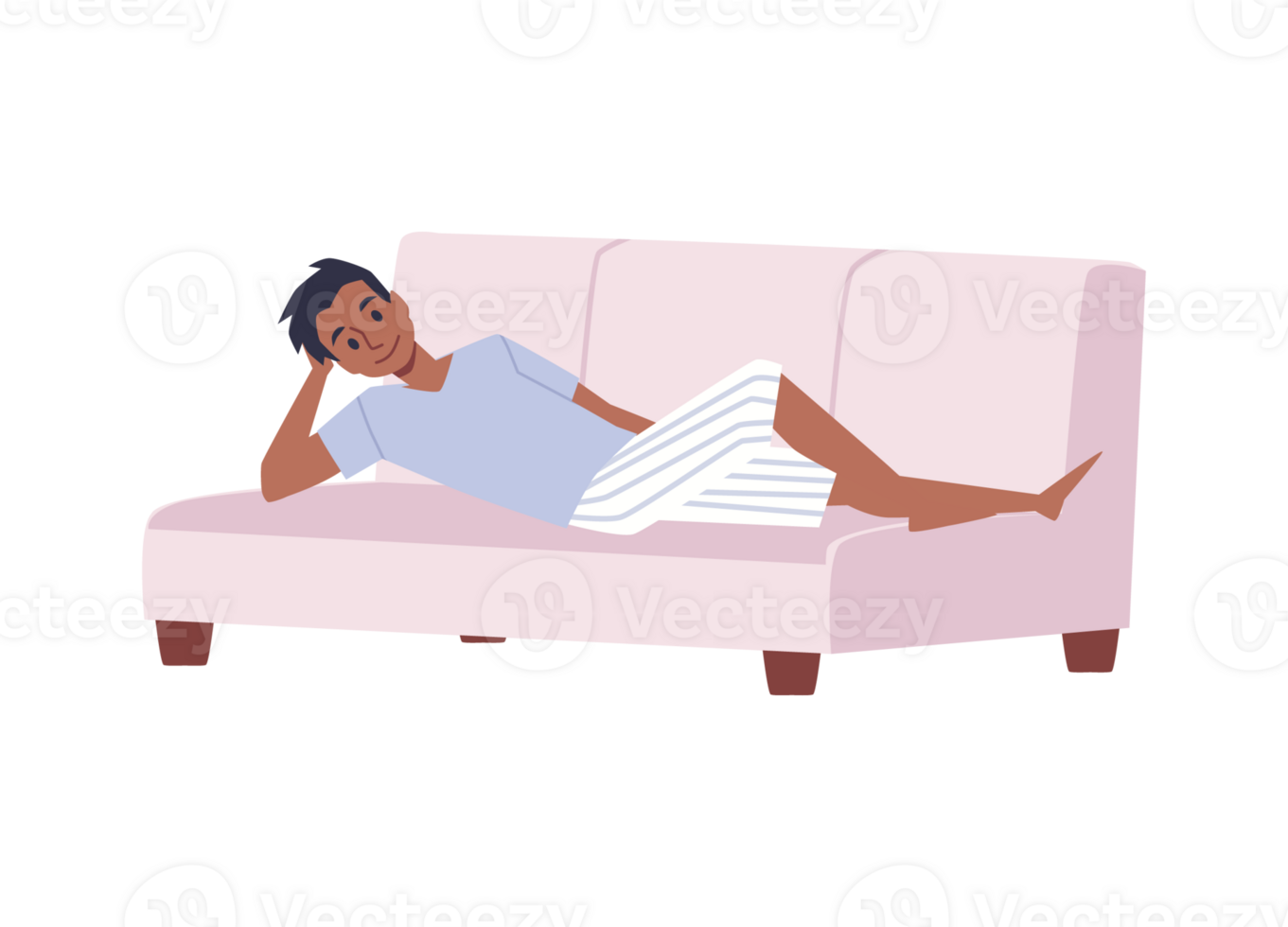 Man resting and chilling at home on weekend, flat illustration isolated. png