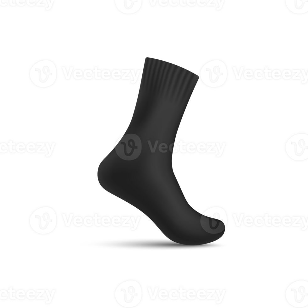 Black realistic sock on invisible mannequin leg mockup png
